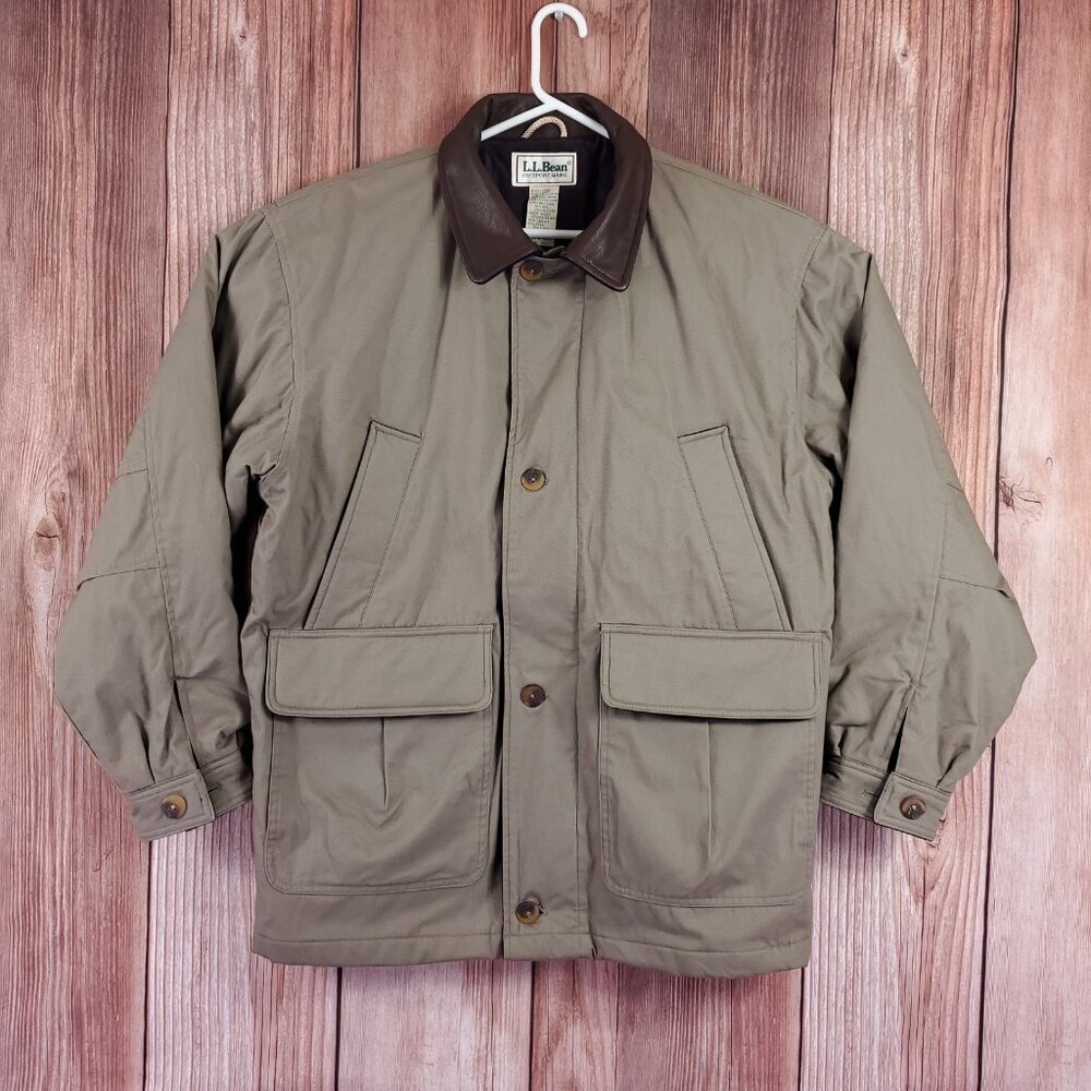Vtg LL Bean Jacket Mens Large Field Barn Chore Leather Collar Wool Lined Hunting